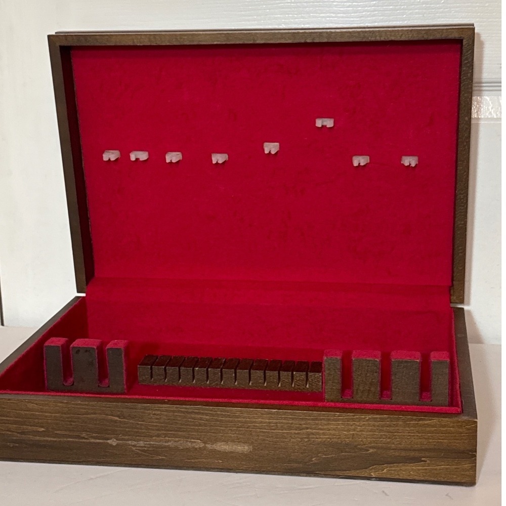 Vintage Wood Silverware Chest Red Felt Lined Flatware Storage Box Dark Brown